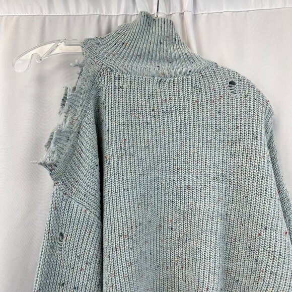 Zenana Women’s Distressed Mock Neck Knit Sweater Blue/Multi Size XS - Picture 5 of 8